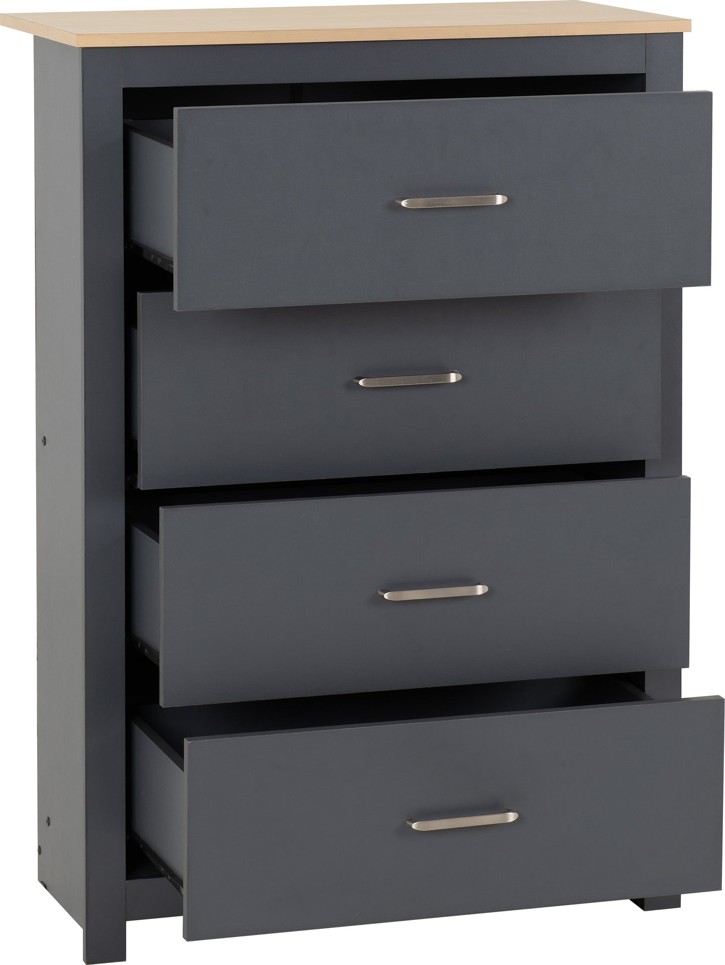 PORTLAND 4 DRAWER CHEST  - GREY/OAK EFFECT