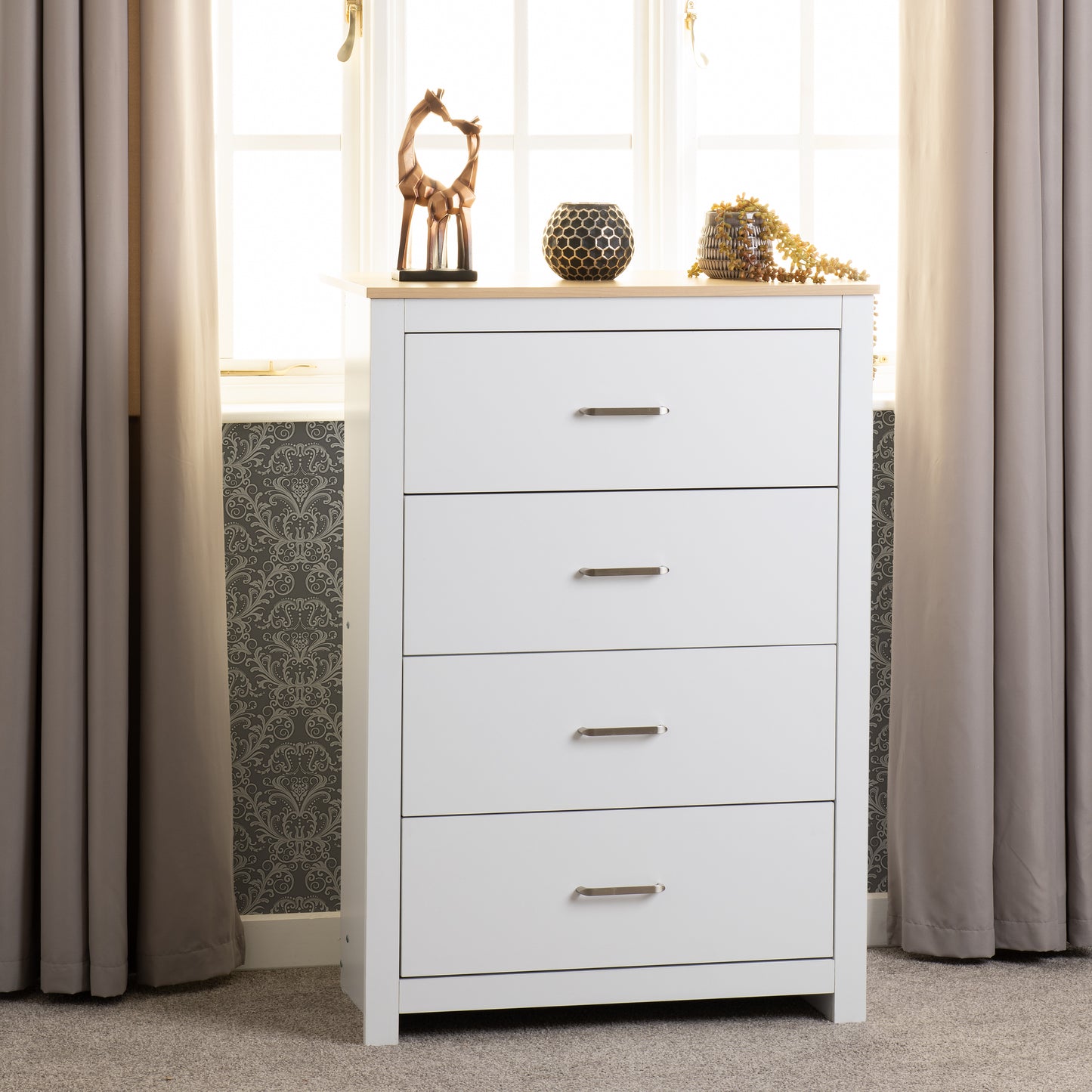 PORTLAND 4 DRAWER CHEST  - WHITE/OAK EFFECT