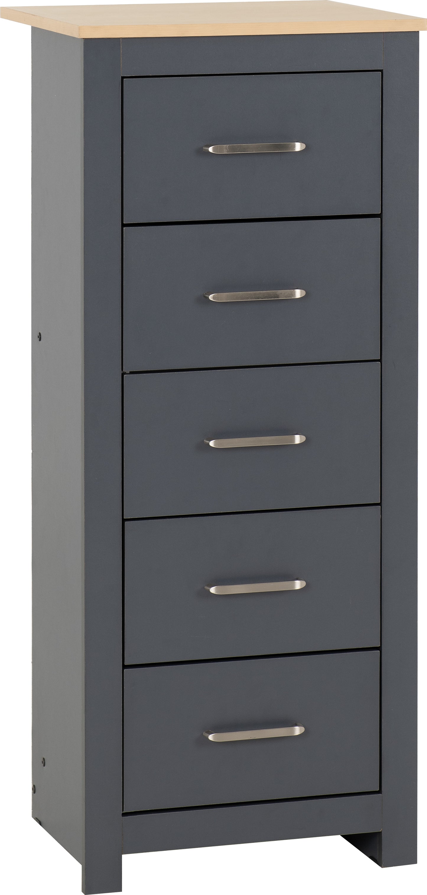 PORTLAND 5 DRAWER NARROW CHEST  - GREY/OAK EFFECT