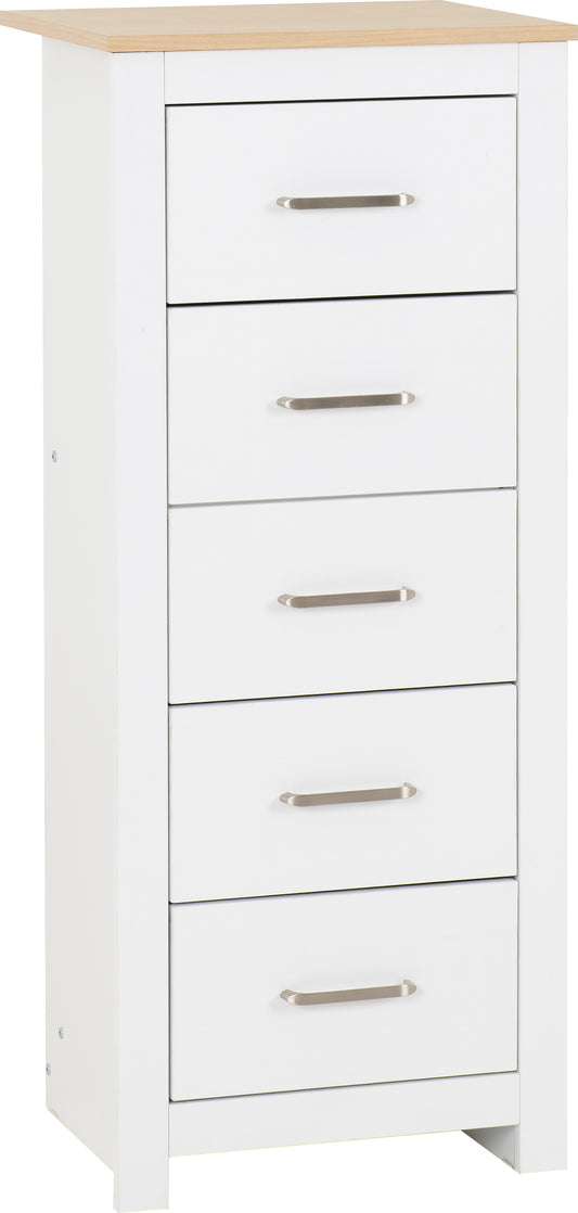 PORTLAND 5 DRAWER NARROW CHEST  - WHITE/OAK EFFECT