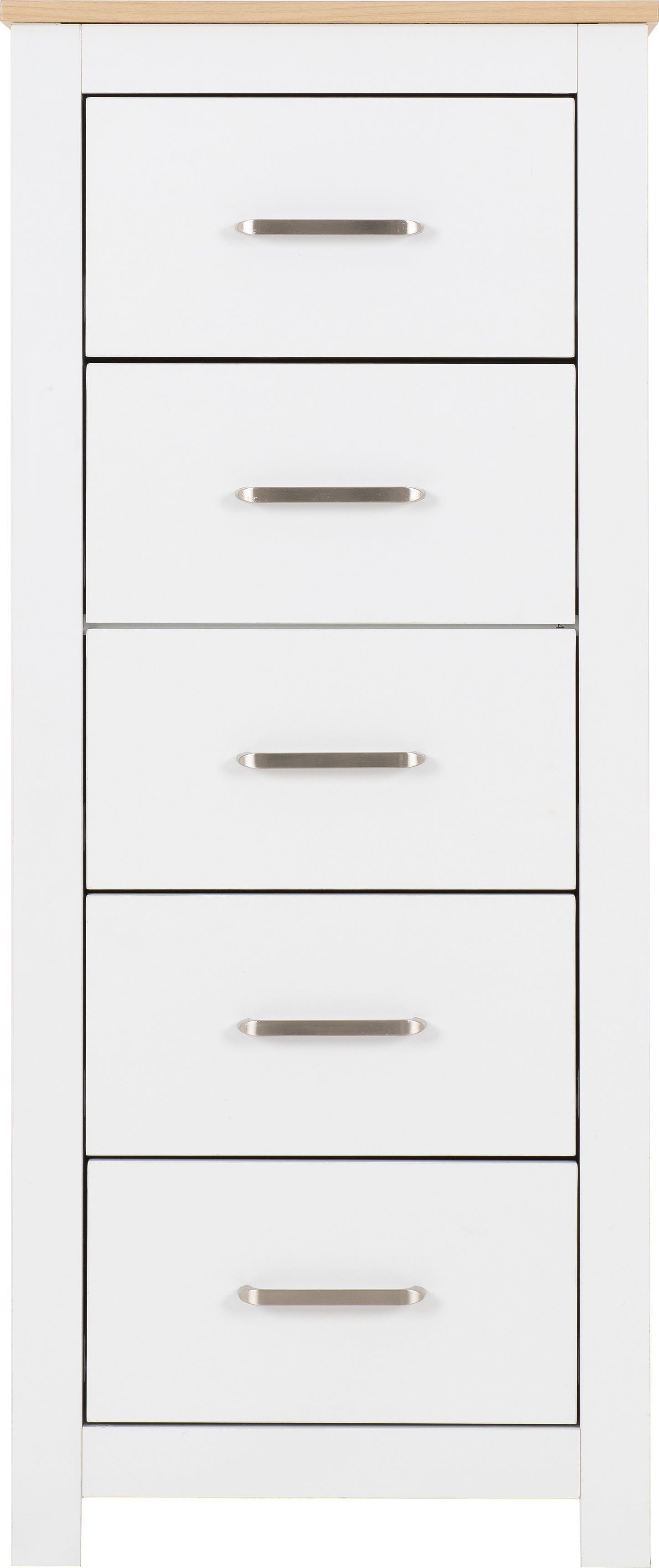 PORTLAND 5 DRAWER NARROW CHEST  - WHITE/OAK EFFECT