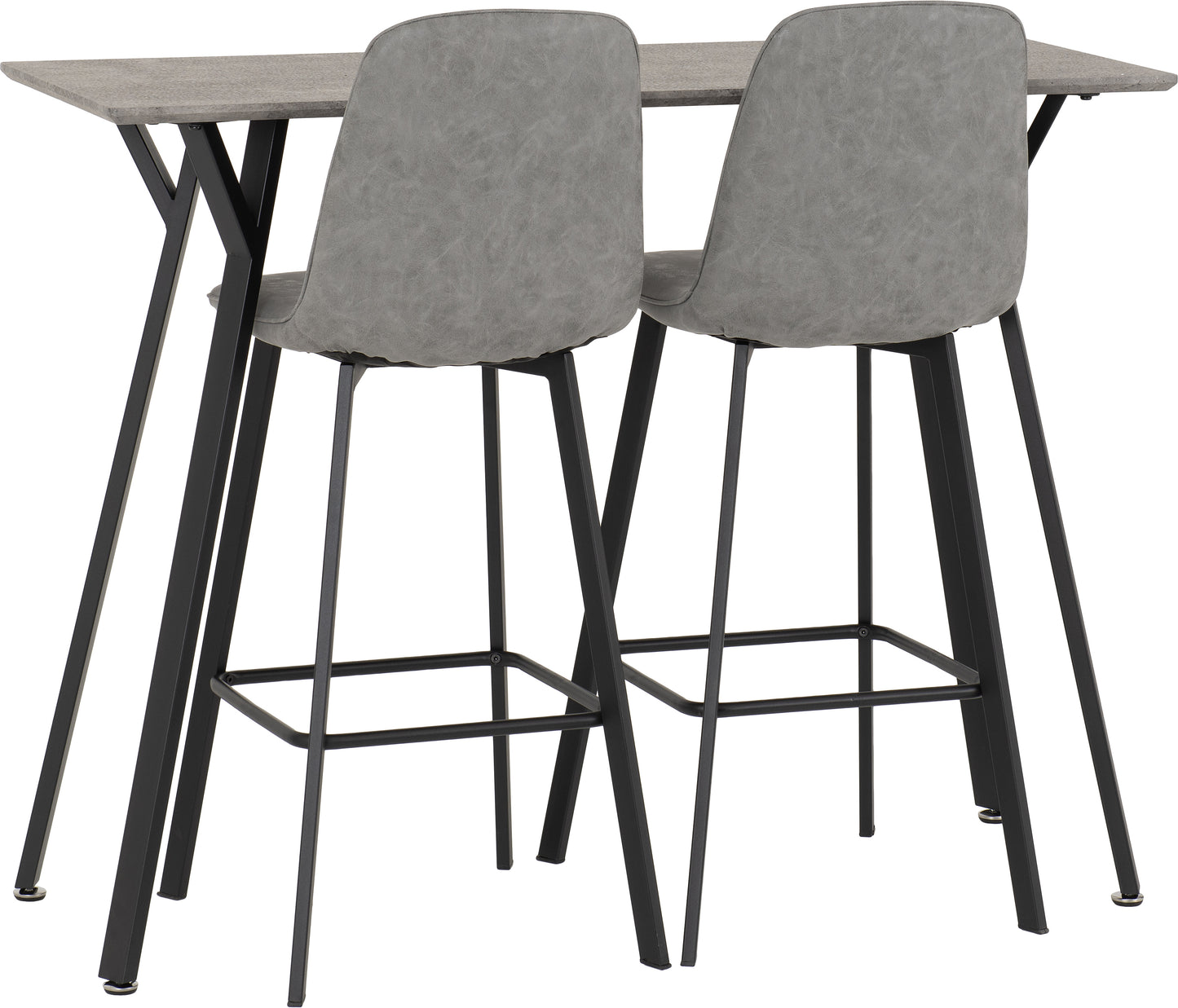 QUEBEC BAR TABLE SET - CONCRETE EFFECT/GREY FAUX LEATHER