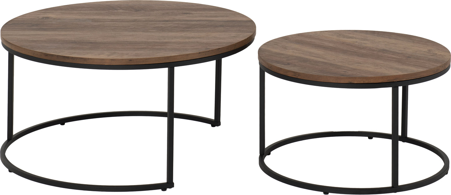 QUEBEC ROUND COFFEE TABLE SET - MEDIUM OAK EFFECT/BLACK