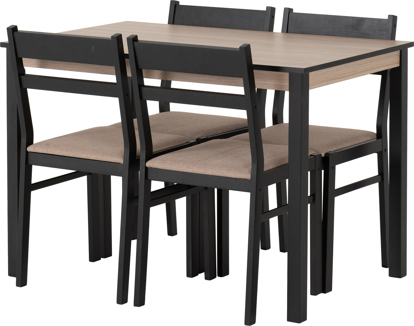 RADLEY DINING SET - BLACK/OAK EFFECT/OAT FABRIC