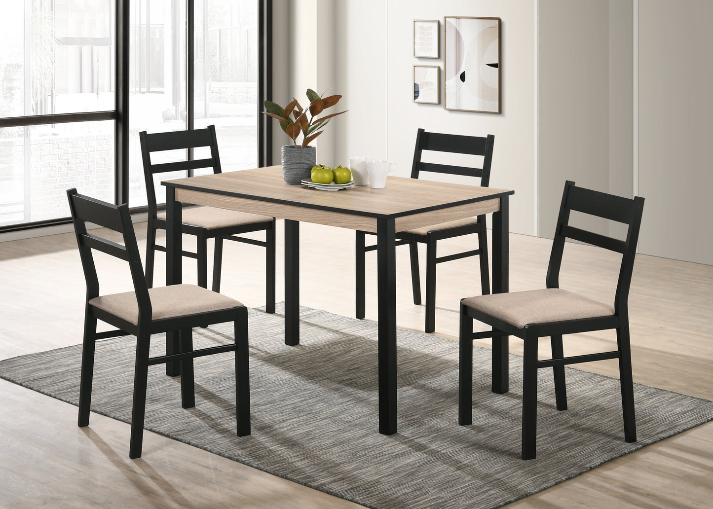 RADLEY DINING SET - BLACK/OAK EFFECT/OAT FABRIC