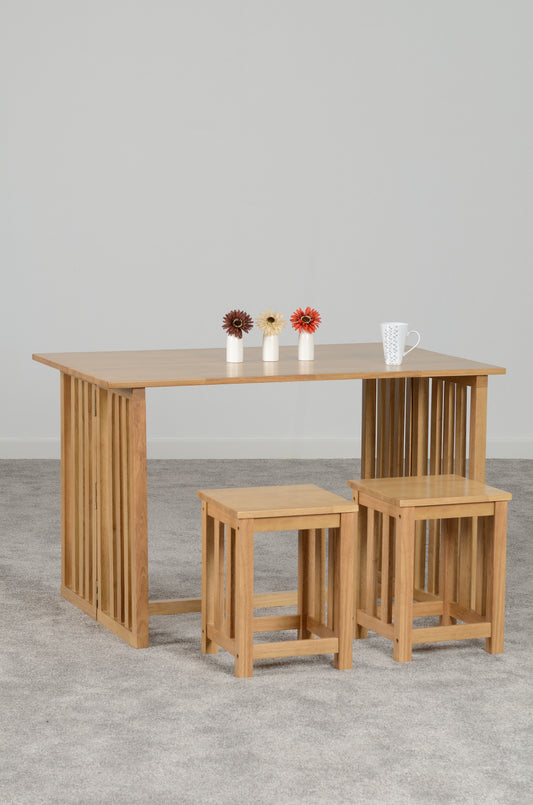 RICHMOND FOLDAWAY DINING SET (2 STOOLS) - OAK VARNISH