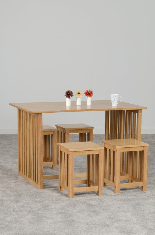 RICHMOND FOLDAWAY DINING SET (4 STOOLS) - OAK VARNISH