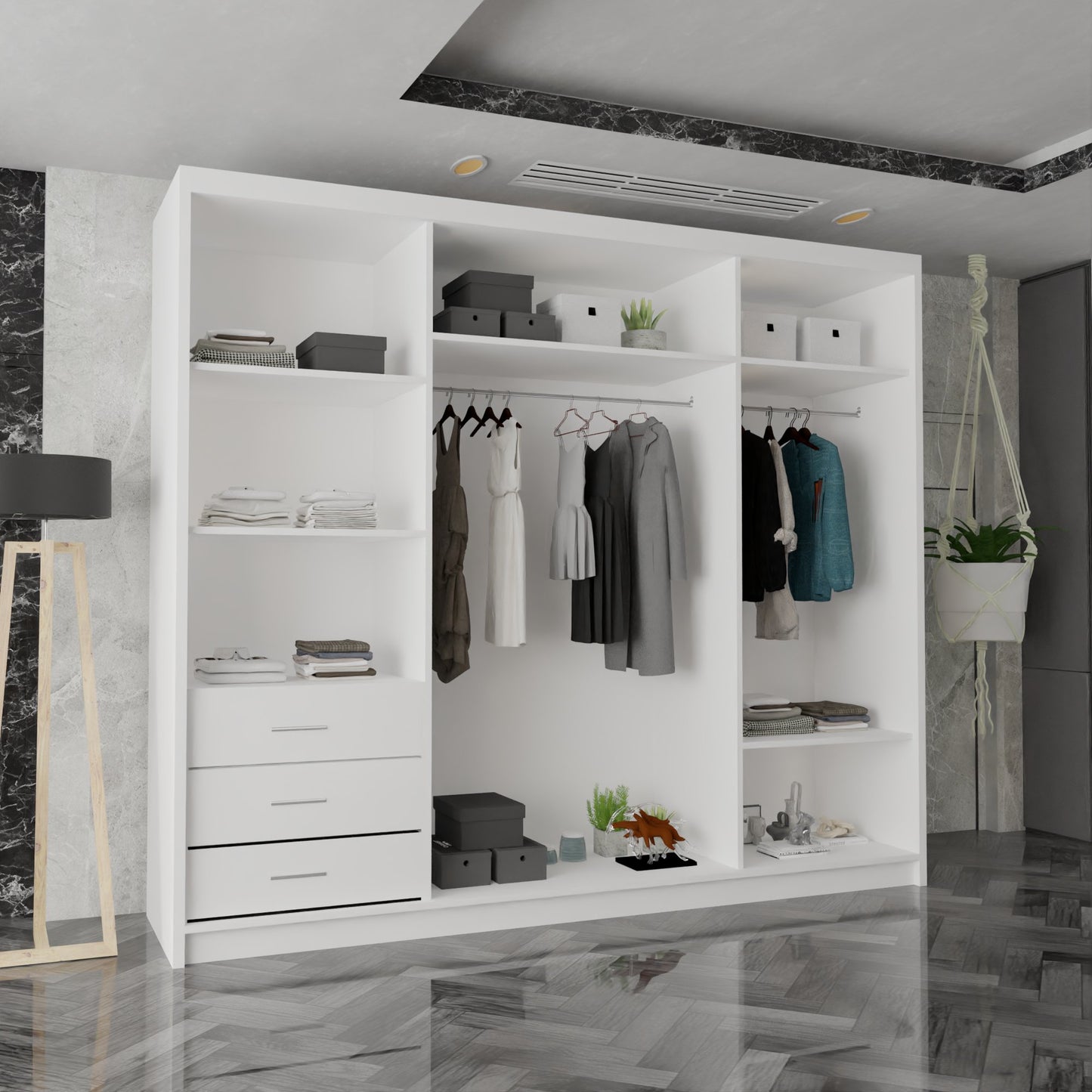 Royal White Sliding Wardrobe (250cm)