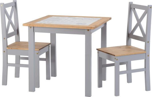 SALVADOR 1+2 TILE TOP DINING SET - GREY SLATE/DISTRESSED WAXED PINE