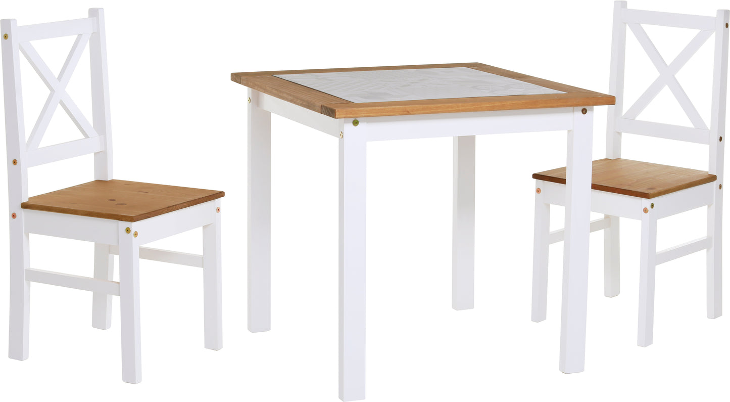 SALVADOR 1+2 TILE TOP DINING SET - WHITE/DISTRESSED WAXED PINE