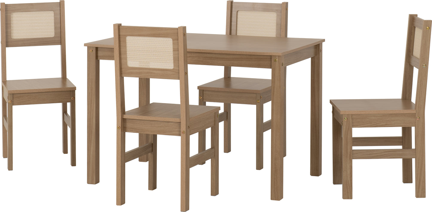 SANTANA 1+4 DINING SET  - LIGHT OAK/RATTAN EFFECT