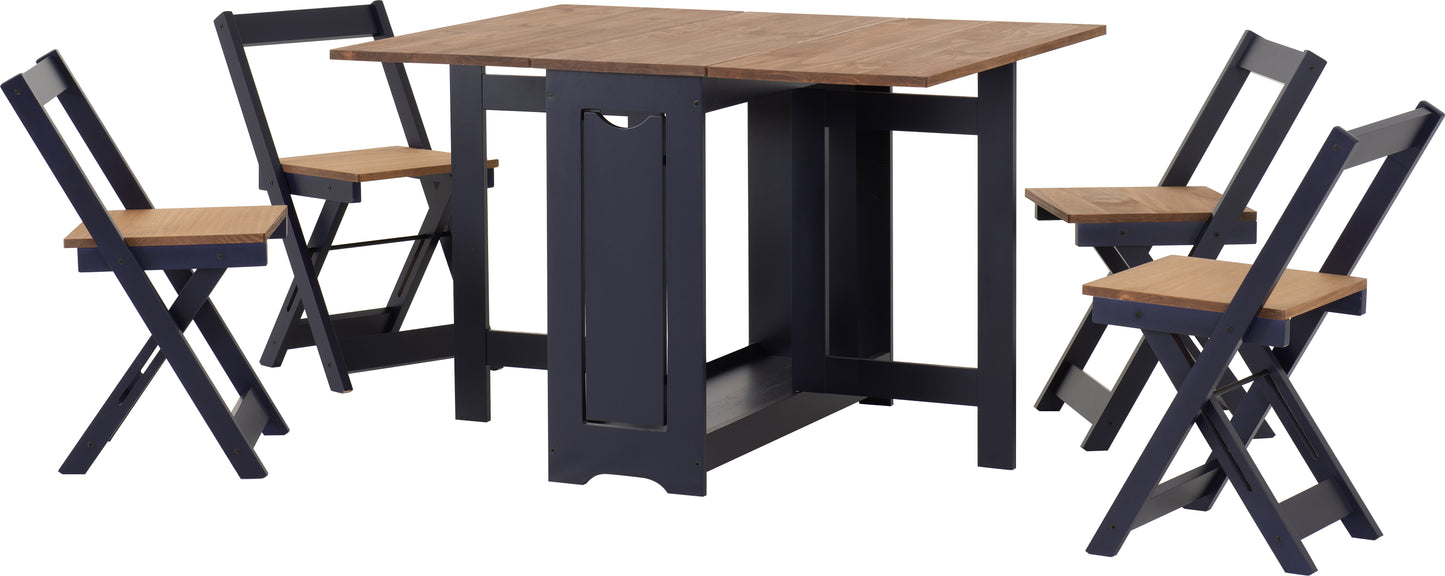 SANTOS BUTTERFLY DINING SET - NAVY BLUE/DISTRESSED WAXED PINE