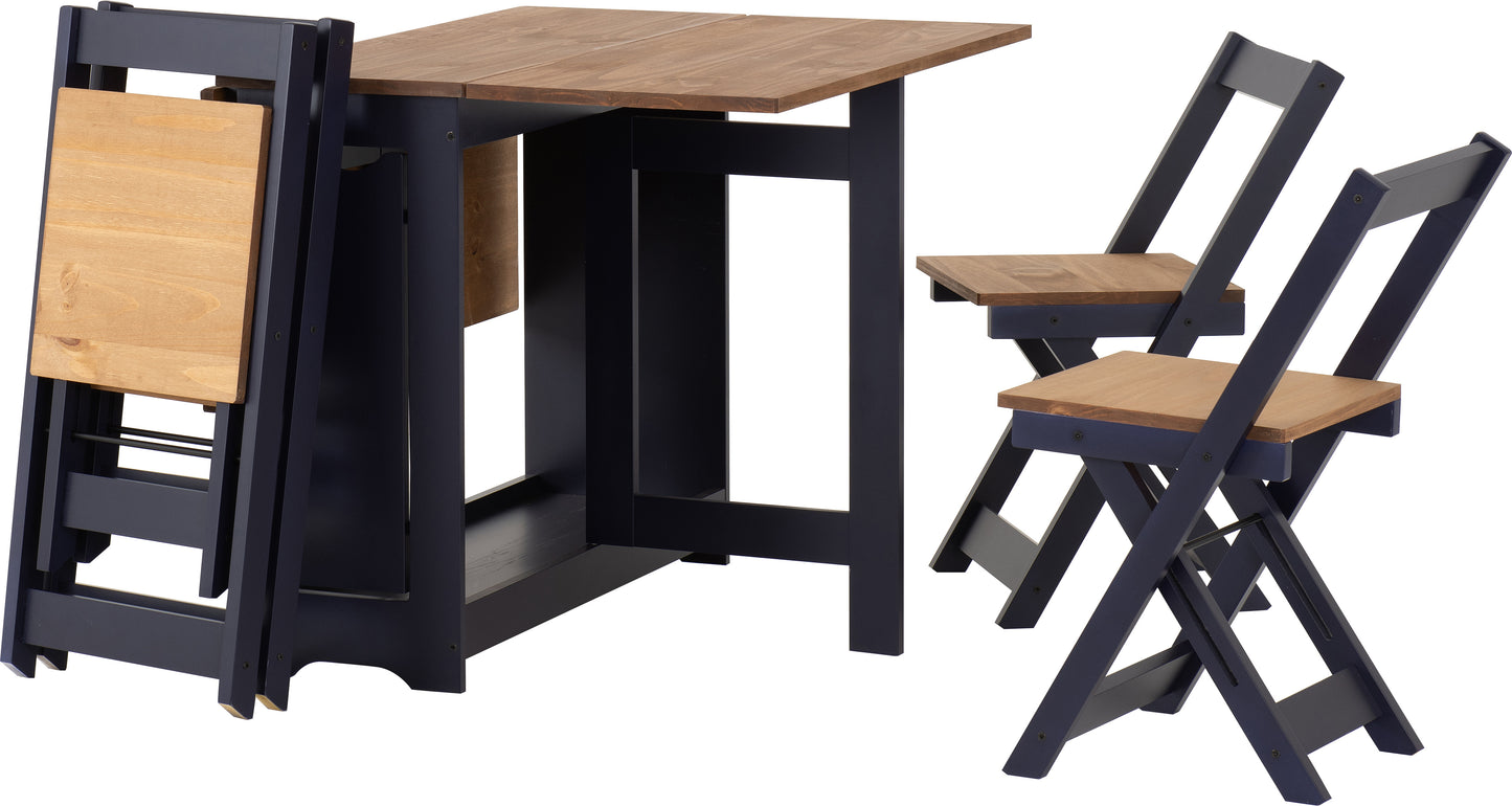 SANTOS BUTTERFLY DINING SET - NAVY BLUE/DISTRESSED WAXED PINE