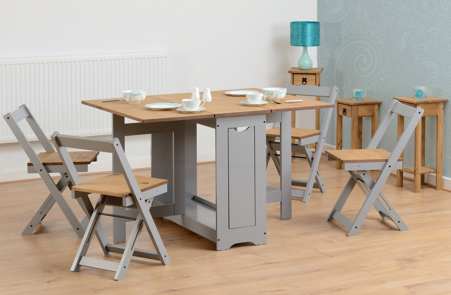 SANTOS BUTTERFLY DINING SET - GREY SLATE/DISTRESSED WAXED PINE