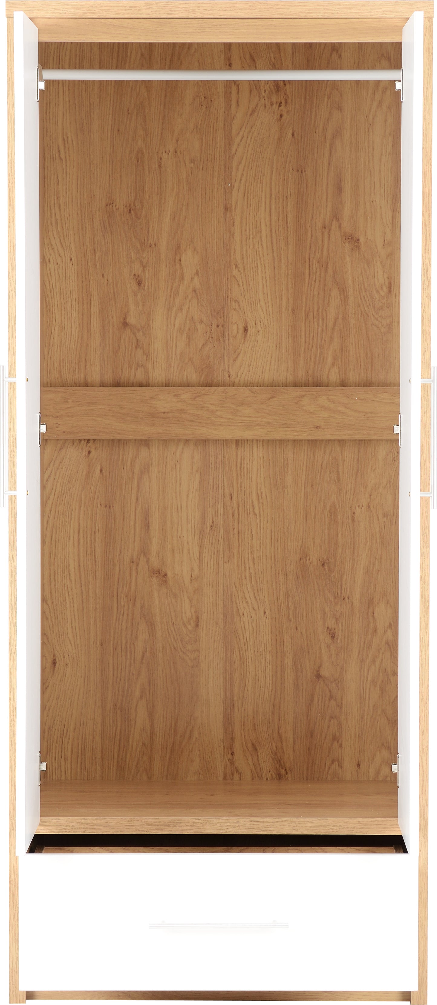 SEVILLE 2 DOOR 1 DRAWER WARDROBE - WHITE HIGH GLOSS/LIGHT OAK EFFECT VENEER