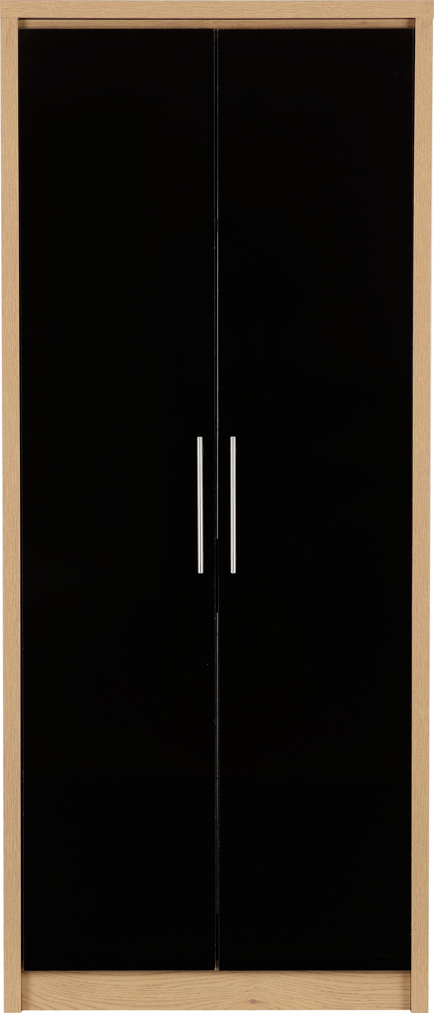 SEVILLE 2 DOOR WARDROBE - BLACK HIGH GLOSS/LIGHT OAK EFFECT VENEER