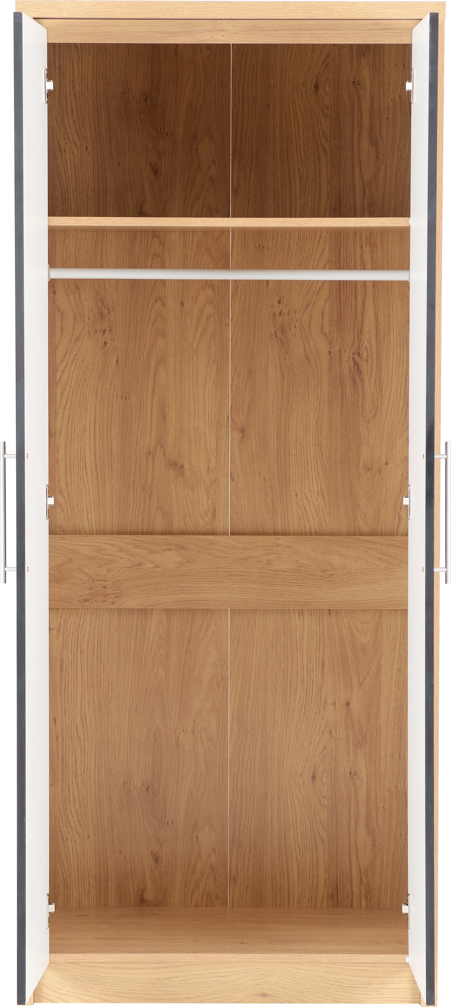 SEVILLE 2 DOOR WARDROBE - BLACK HIGH GLOSS/LIGHT OAK EFFECT VENEER