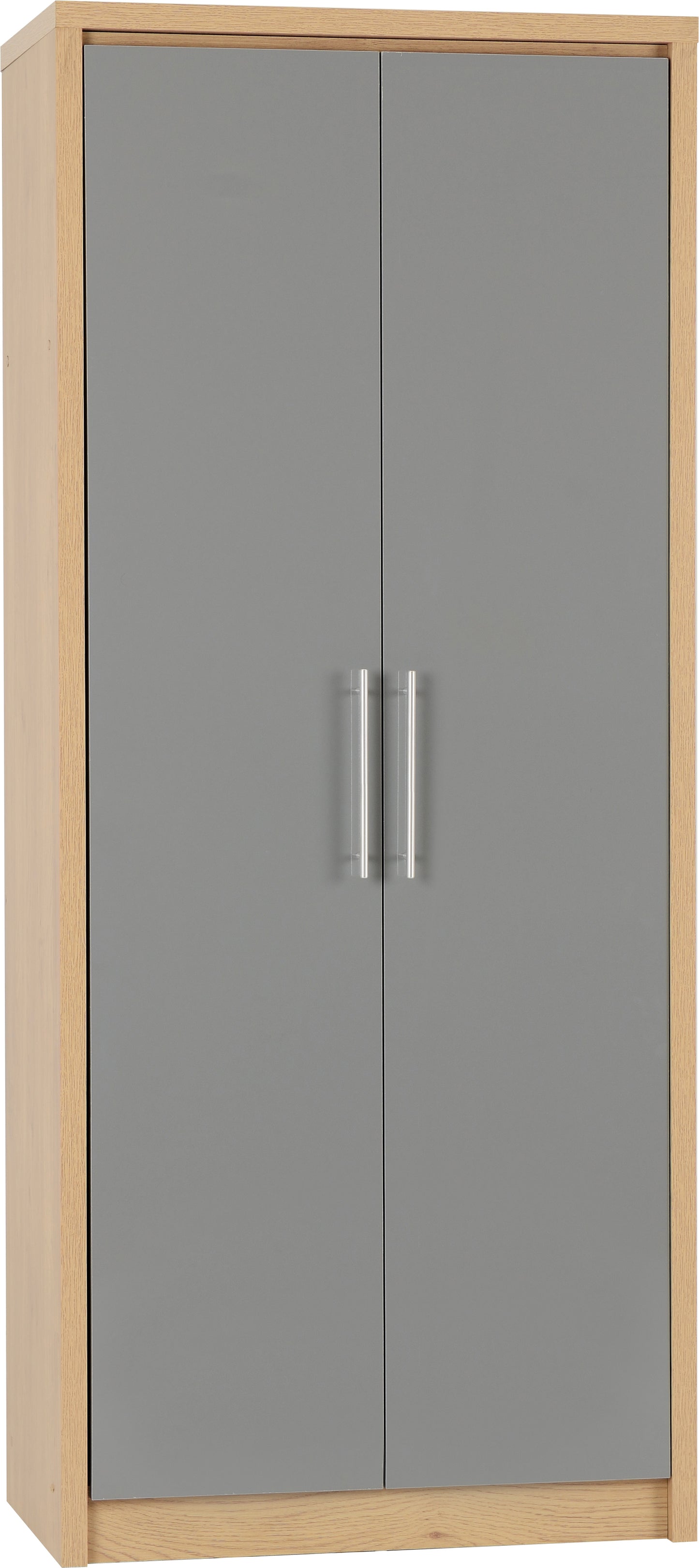 SEVILLE 2 DOOR WARDROBE - GREY HIGH GLOSS/LIGHT OAK EFFECT VENEER