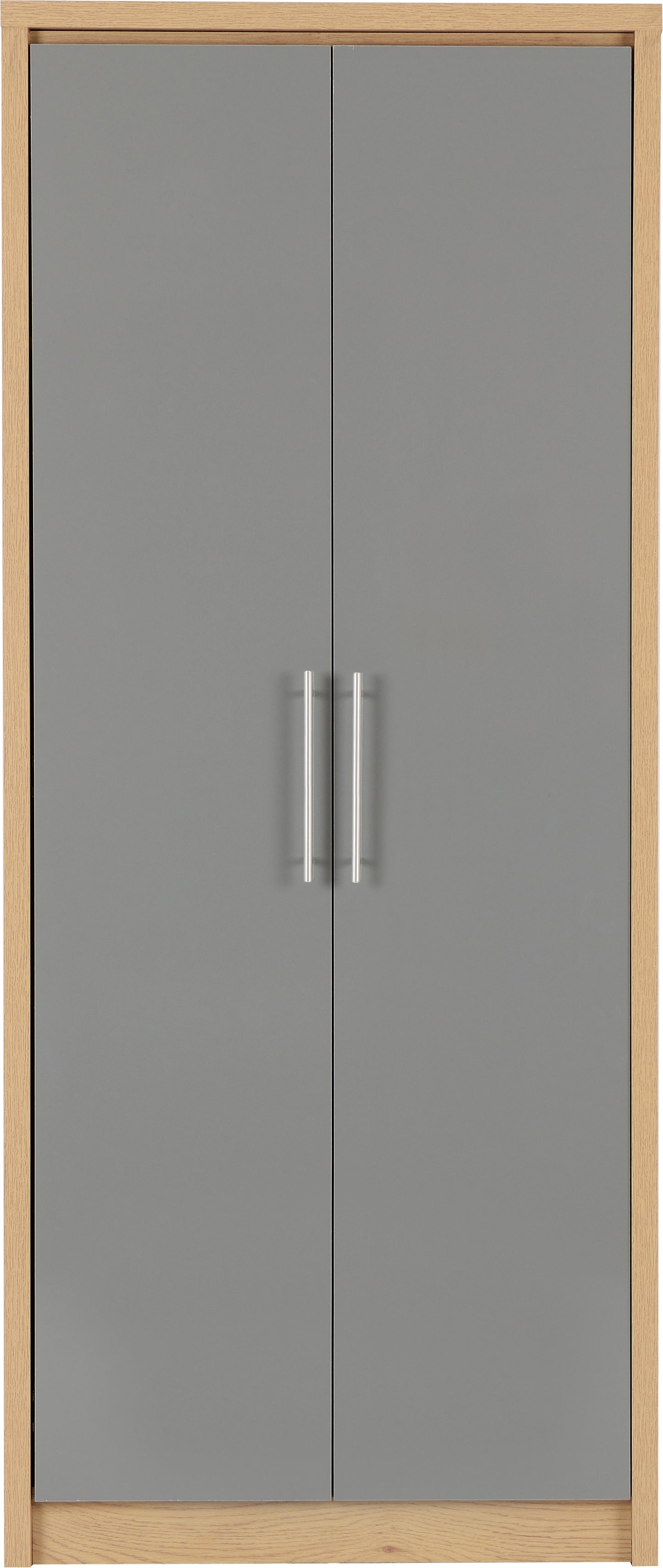 SEVILLE 2 DOOR WARDROBE - GREY HIGH GLOSS/LIGHT OAK EFFECT VENEER