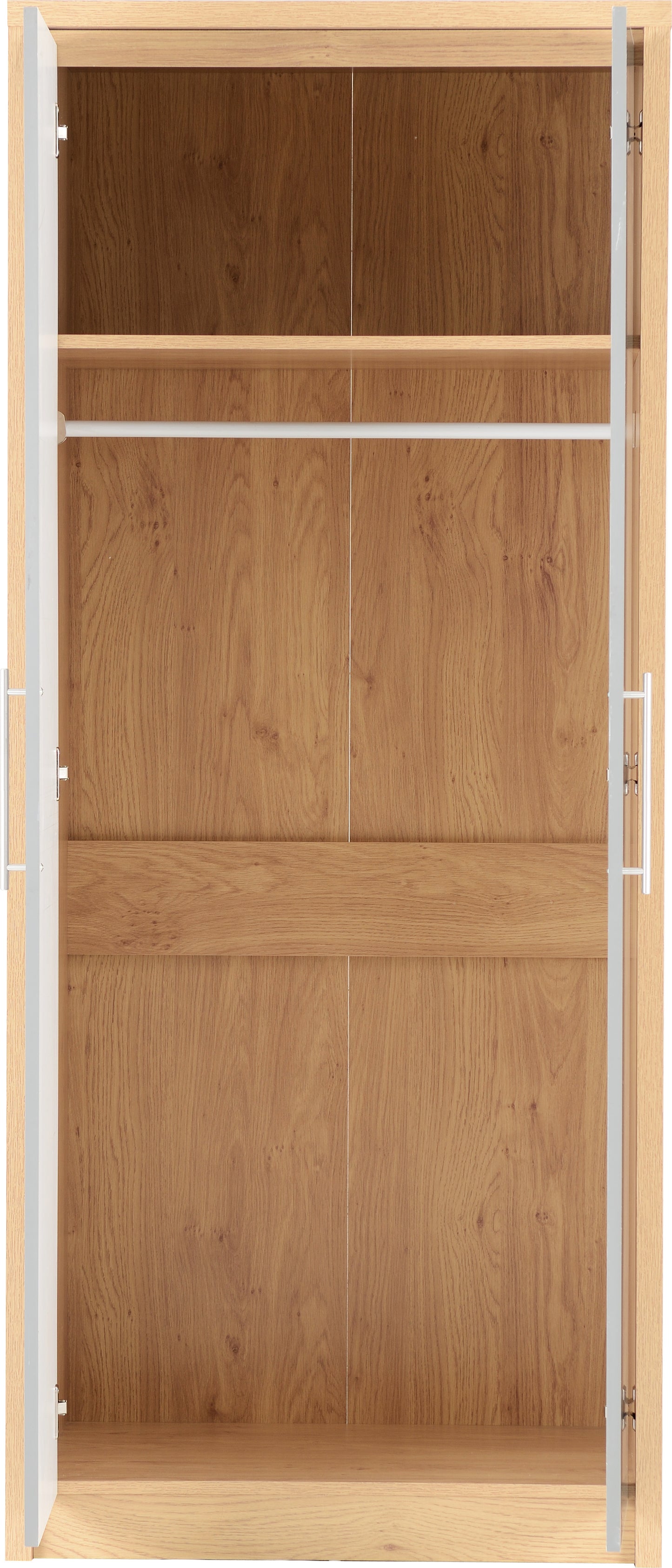 SEVILLE 2 DOOR WARDROBE - GREY HIGH GLOSS/LIGHT OAK EFFECT VENEER