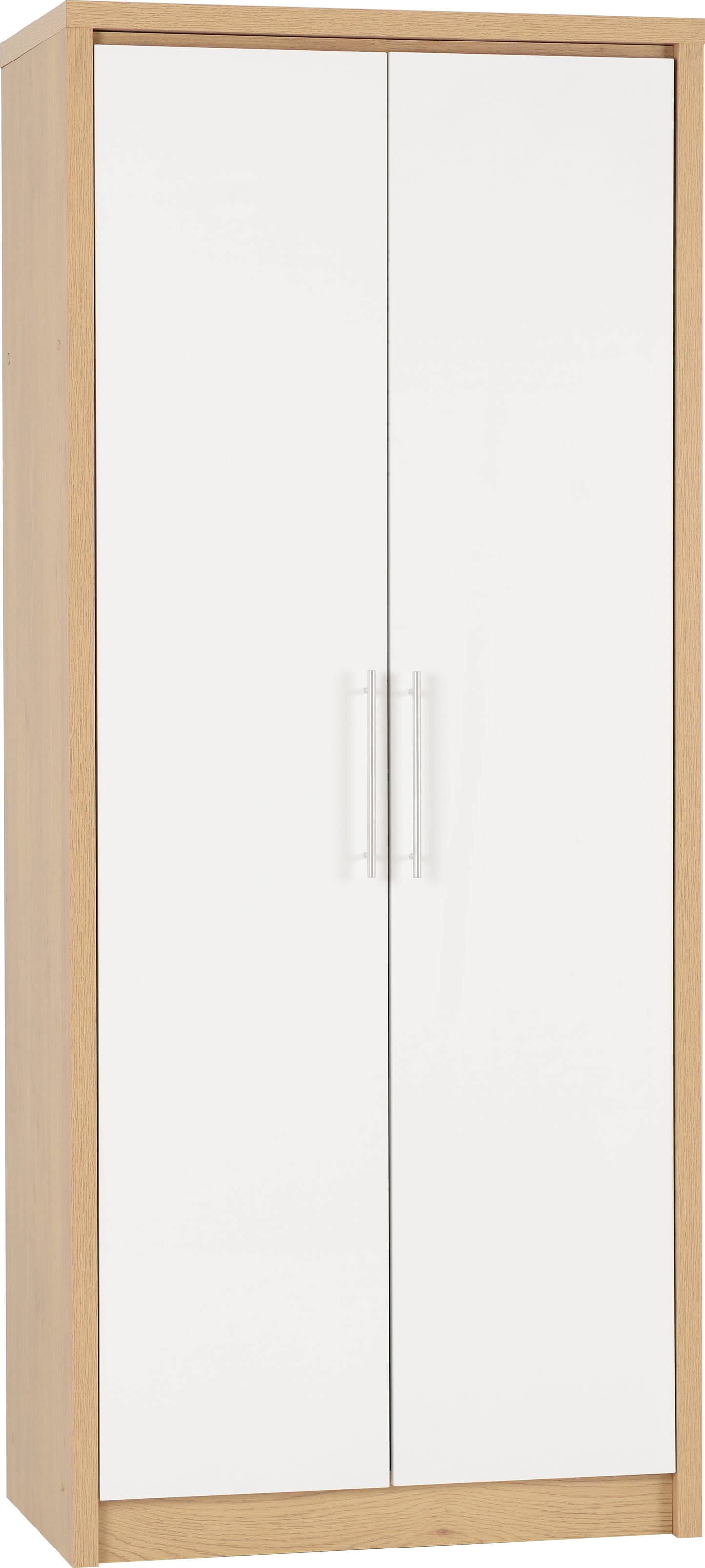 SEVILLE 2 DOOR WARDROBE - WHITE HIGH GLOSS/LIGHT OAK EFFECT VENEER