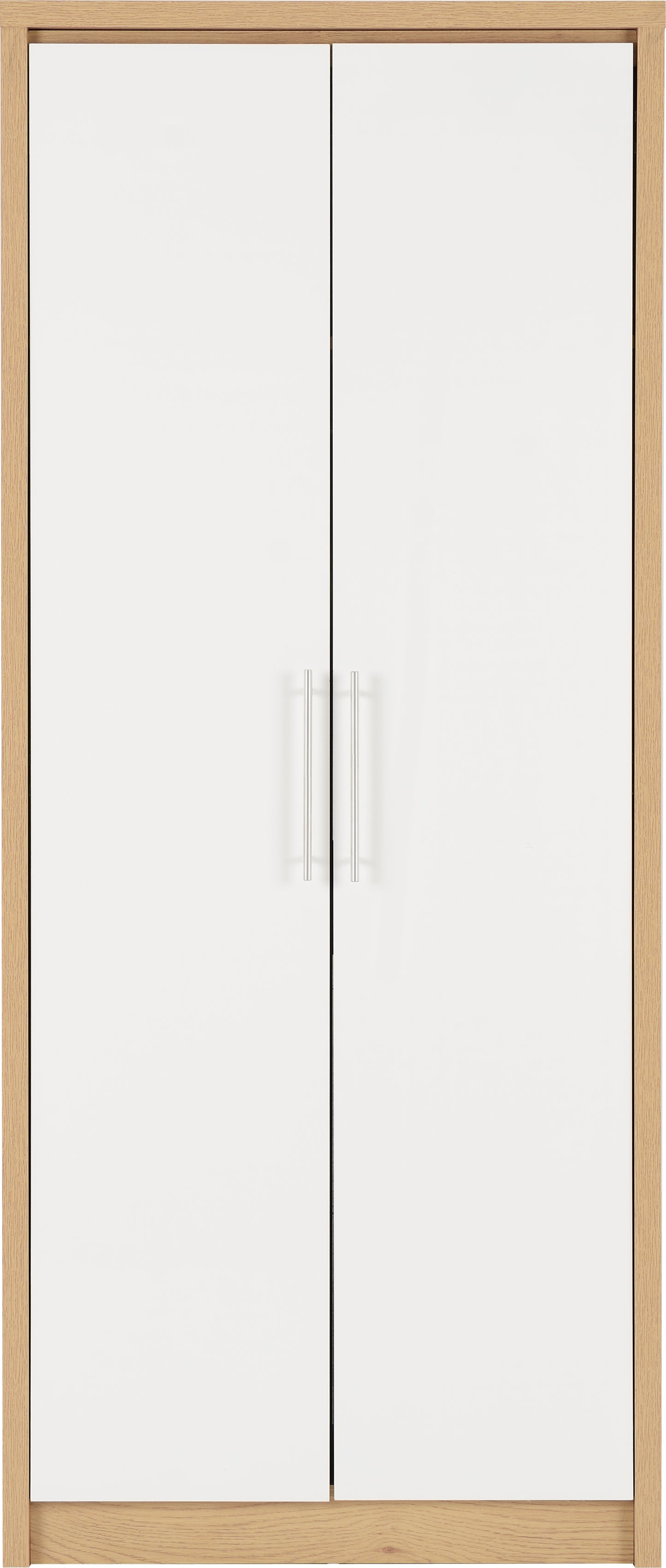 SEVILLE 2 DOOR WARDROBE - WHITE HIGH GLOSS/LIGHT OAK EFFECT VENEER