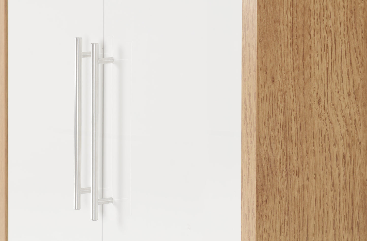 SEVILLE 2 DOOR WARDROBE - WHITE HIGH GLOSS/LIGHT OAK EFFECT VENEER