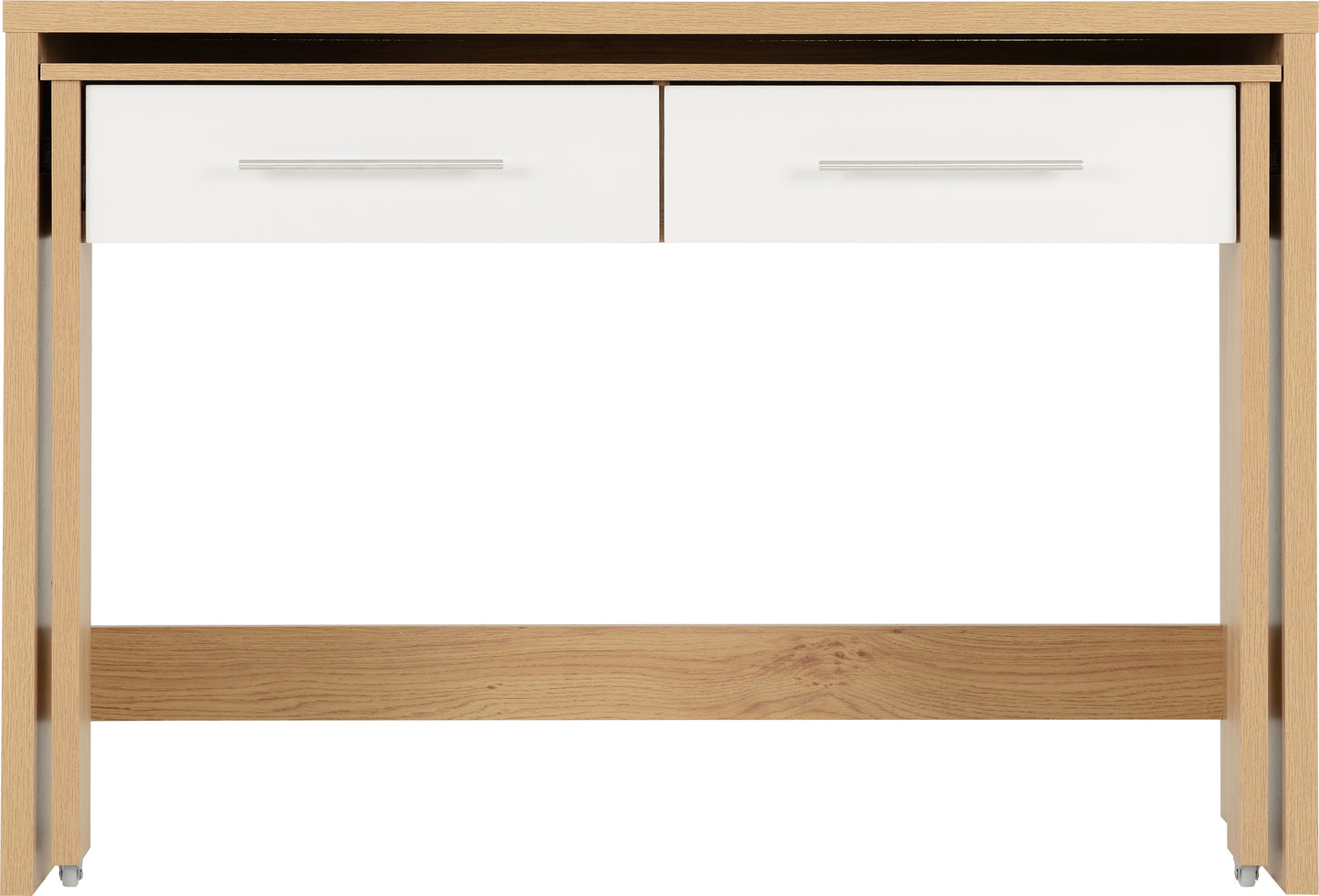 SEVILLE 2 DRAWER SLIDER DESK - WHITE HIGH GLOSS/LIGHT OAK EFFECT VENEER