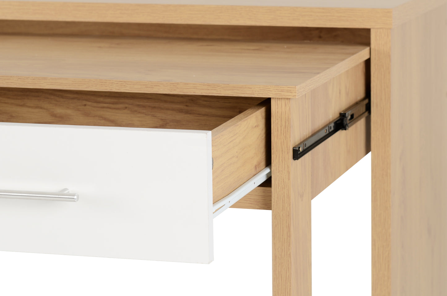 SEVILLE 2 DRAWER SLIDER DESK - WHITE HIGH GLOSS/LIGHT OAK EFFECT VENEER