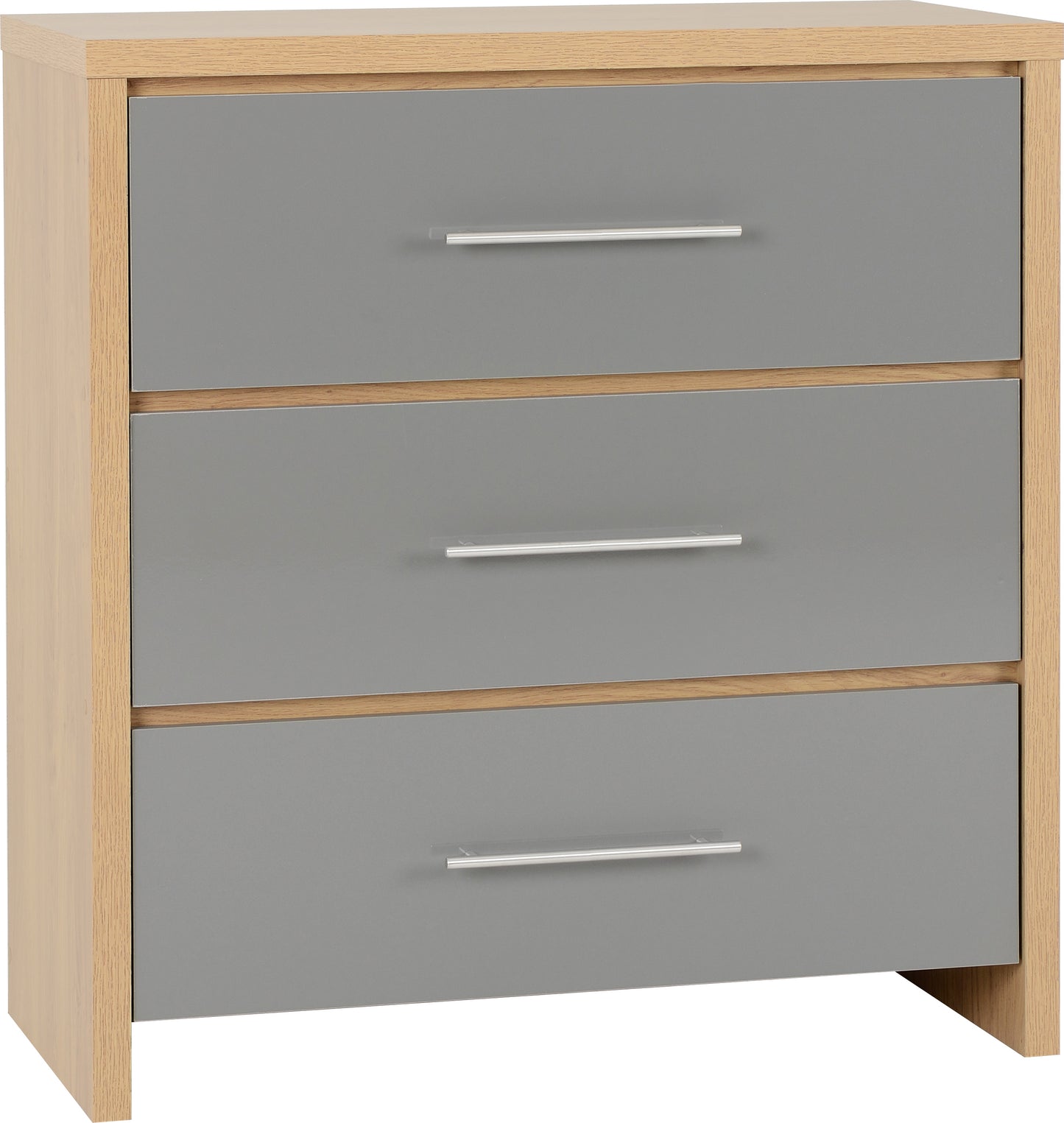 SEVILLE 3 DRAWER CHEST - GREY HIGH GLOSS/LIGHT OAK EFFECT VENEER