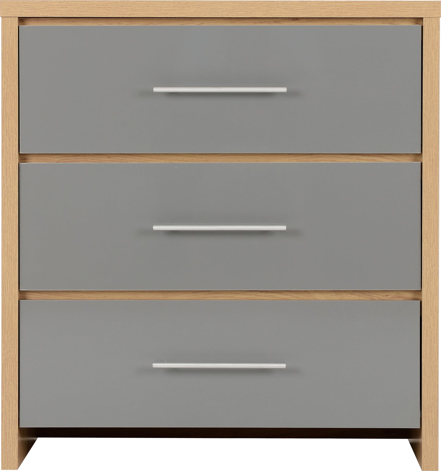 SEVILLE 3 DRAWER CHEST - GREY HIGH GLOSS/LIGHT OAK EFFECT VENEER