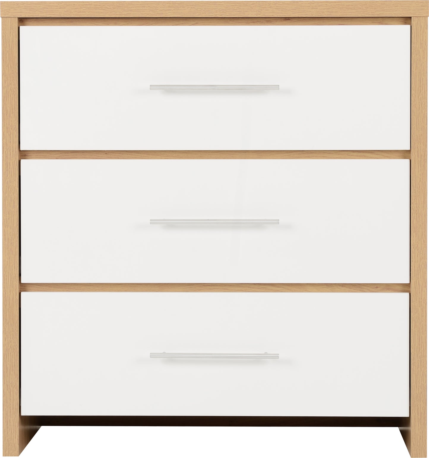 SEVILLE 3 DRAWER CHEST - WHITE HIGH GLOSS/LIGHT OAK EFFECT VENEER