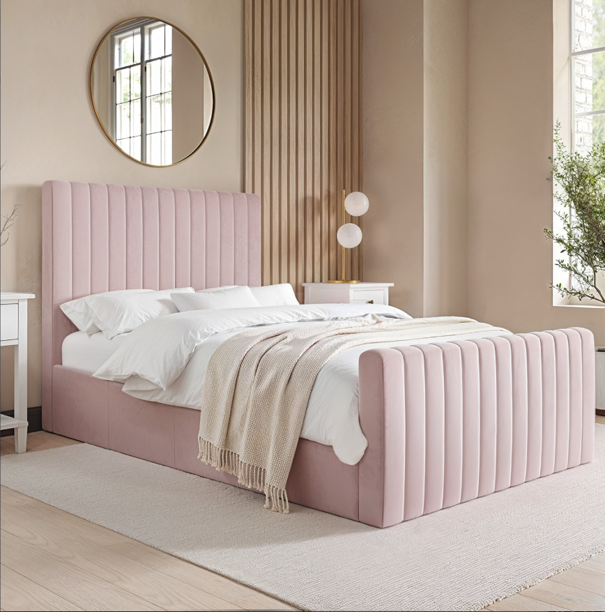 Pink Khloe Velvet Side-Lift Ottoman Bed