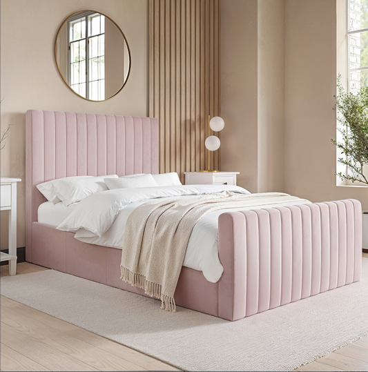 Pink Khloe Velvet Side-Lift Ottoman Bed