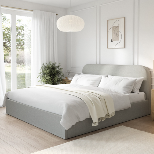 Grey Upholstered Ottoman Bed Frame - Zara