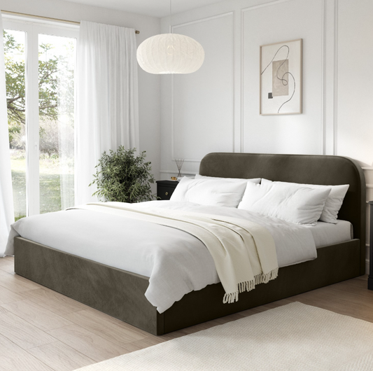 Khaki Green Velvet Ottoman Bed Frame - Zara