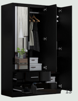 3 Door & 2 Drawer High Gloss Wardrobe