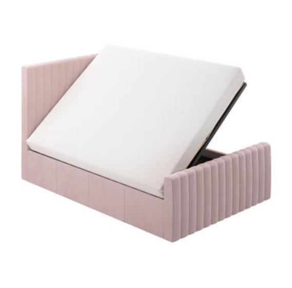 Pink Khloe Velvet Side-Lift Ottoman Bed