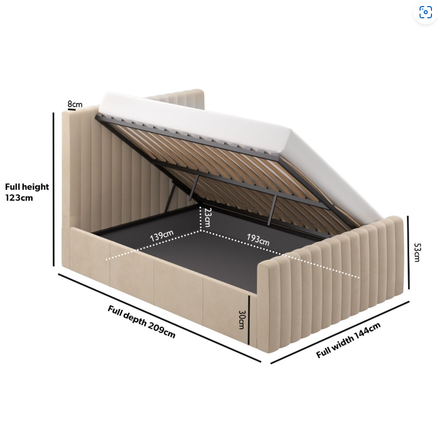 Beige Khloe Velvet Side-Lift Ottoman Bed