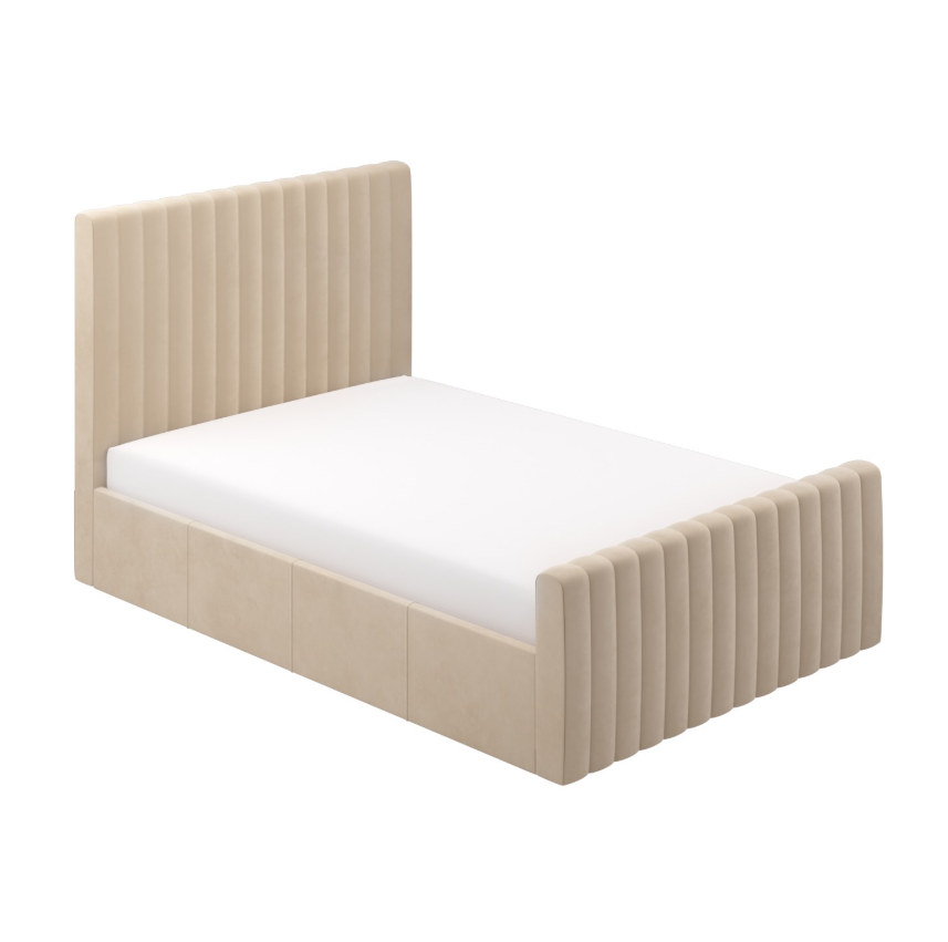 Beige Khloe Velvet Side-Lift Ottoman Bed