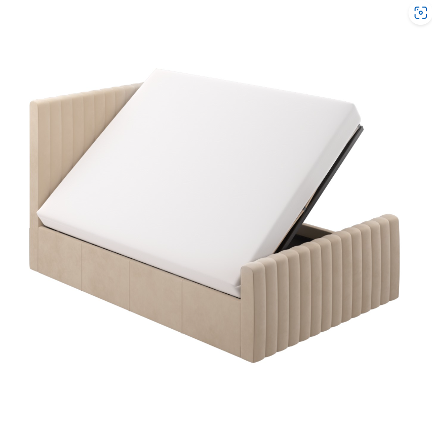Beige Khloe Velvet Side-Lift Ottoman Bed