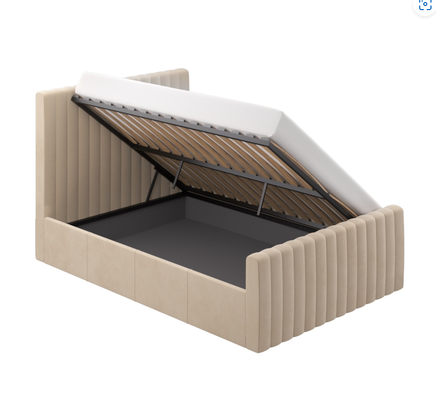 Beige Khloe Velvet Side-Lift Ottoman Bed