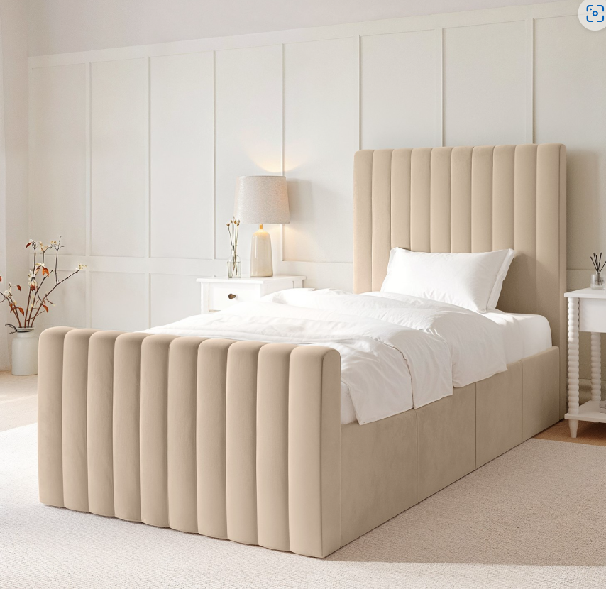Beige Khloe Velvet Side-Lift Ottoman Bed