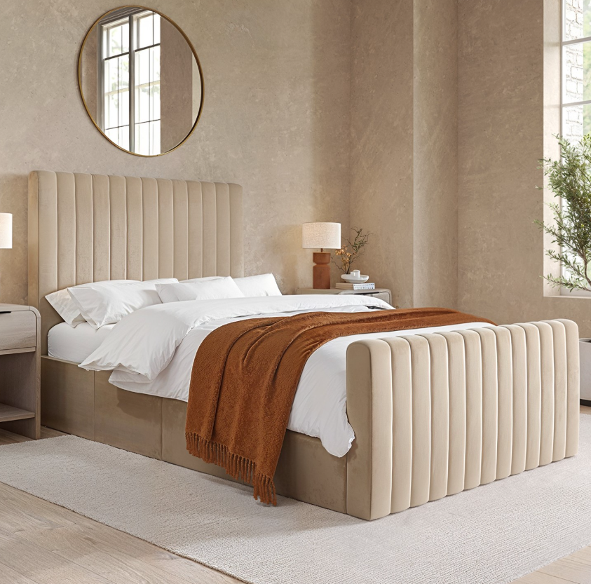 Beige Khloe Velvet Side-Lift Ottoman Bed