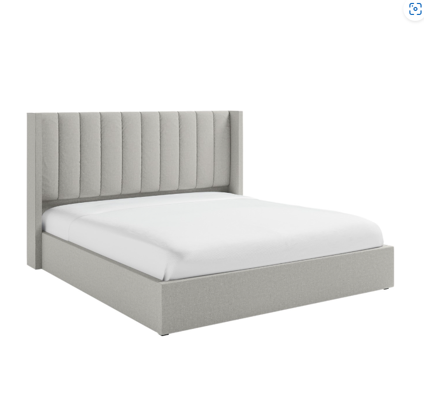 Grey Upholstered Ottoman Bed With Winged Headboard - Maddox
