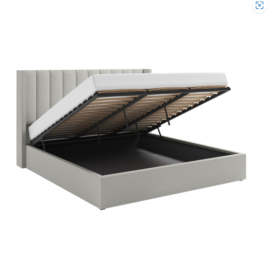 Grey Upholstered Ottoman Bed With Winged Headboard - Maddox