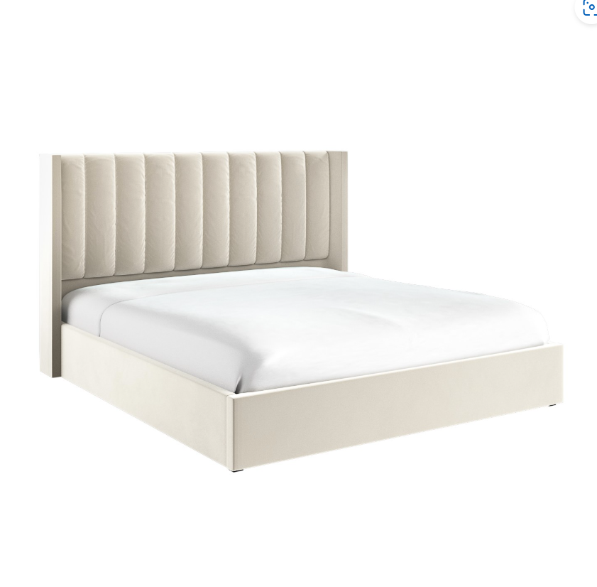 Cream Velvet Ottoman Bed With Winged Headboard - Maddox