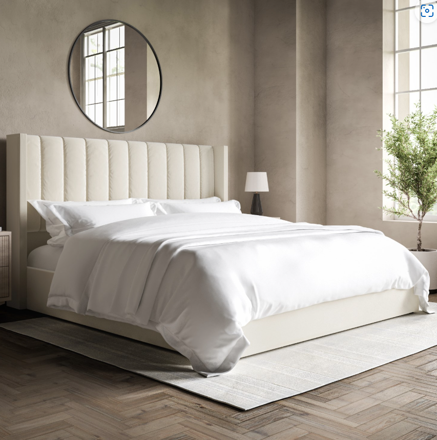 Cream Velvet Ottoman Bed With Winged Headboard - Maddox