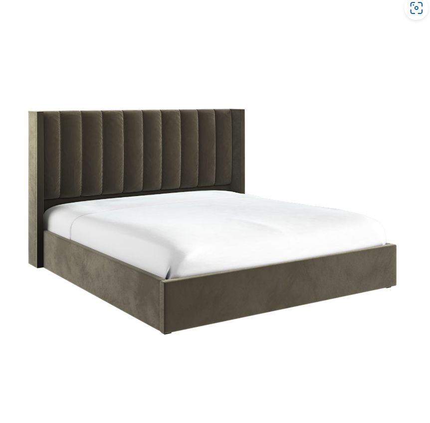 Khaki Velvet Ottoman Bed with Winged Headboard - Maddox