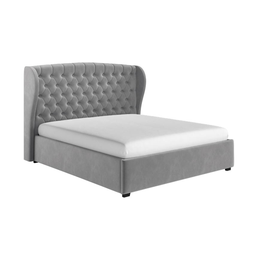 Grey Velvet Ottoman Bed with Winged Headboard - Safina